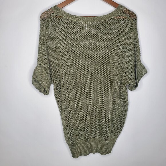 Chico's Womens Open Knit Pullover Sweater Size 2 US L Green Short Sleeve Beach - Picture 5 of 10